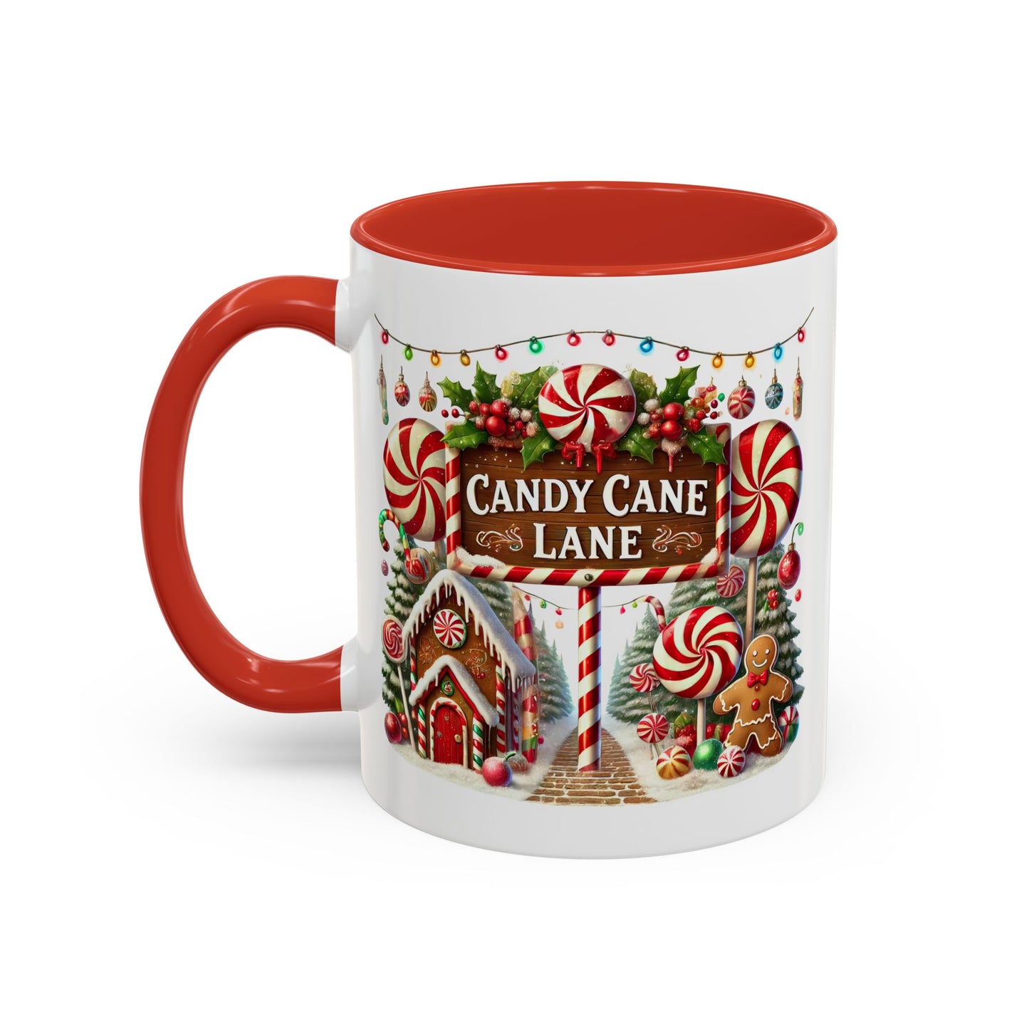 Christmas Mug - Candy Cane Lane White Text Ornaments Candy