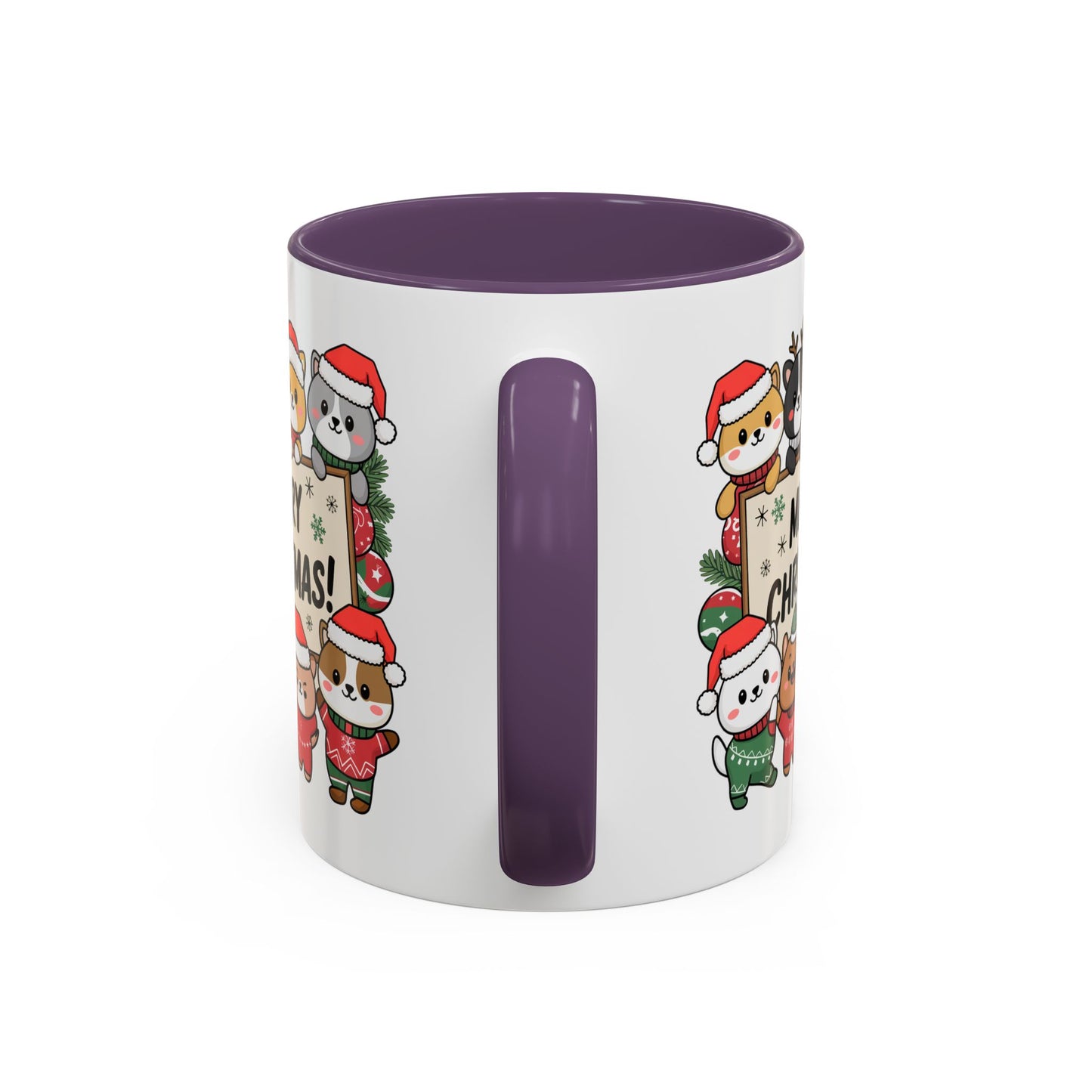 Christmas Mug - Merry Christmas Black Text Cute Animals