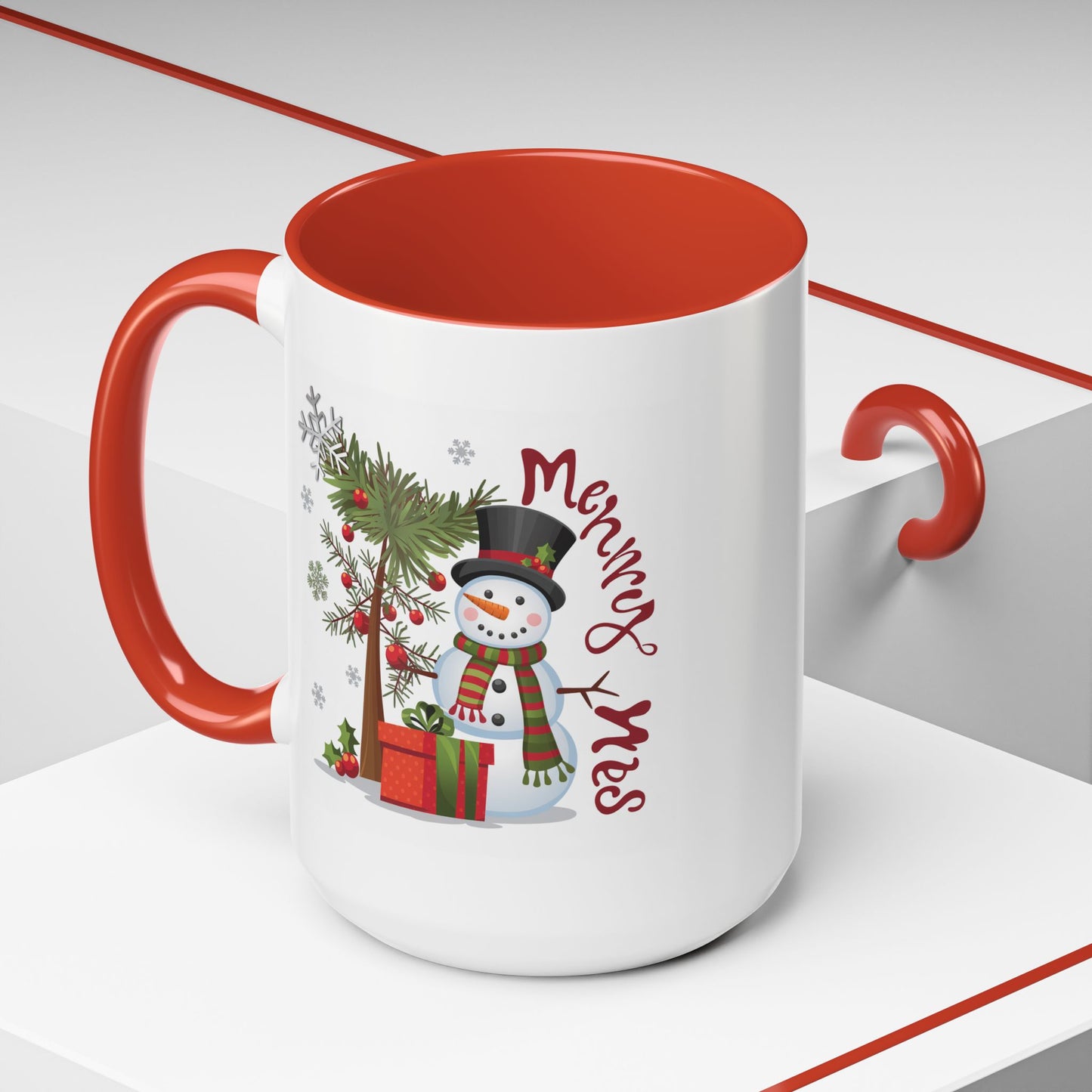 Christmas Mug - Merry Xmas Snowman Tree Present