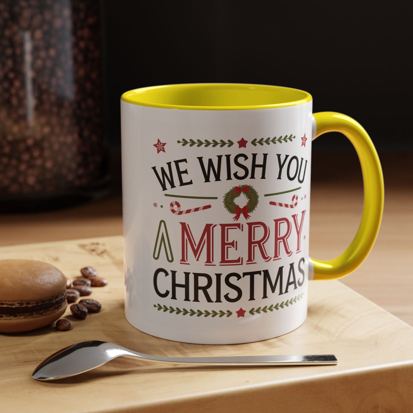 Christmas Mug - We Wish You a Merry Christmas Blue Green & Red Text
