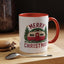 Christmas Mug - Merry Christmas Maroon Text Camper Trees