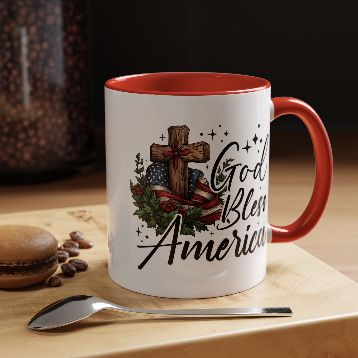 4th of July Mug - God Bless America Cross Flag