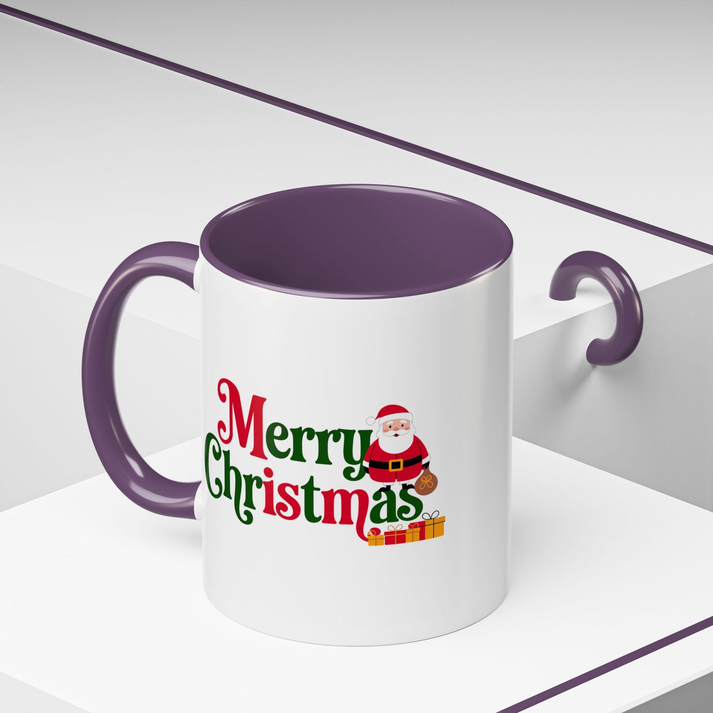 Christmas Mug - Merry Christmas Green & Red Text Santa Presents