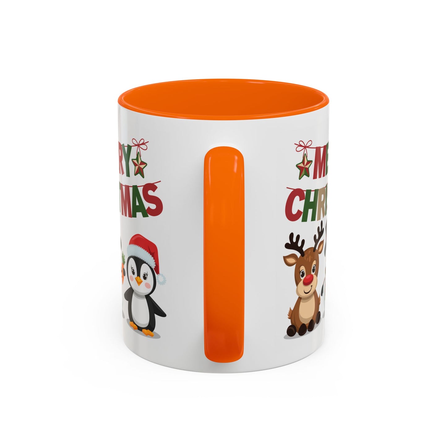 Christmas Mug - Red Green & Gold Text Reindeer Snowman Penguin