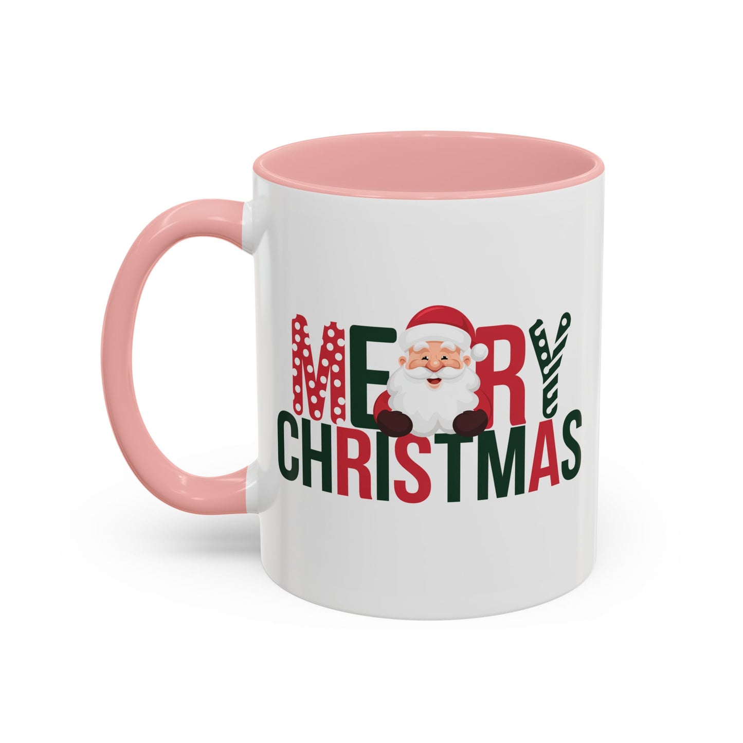 Christmas Mug - Merry Christmas Green & Red Text Santa