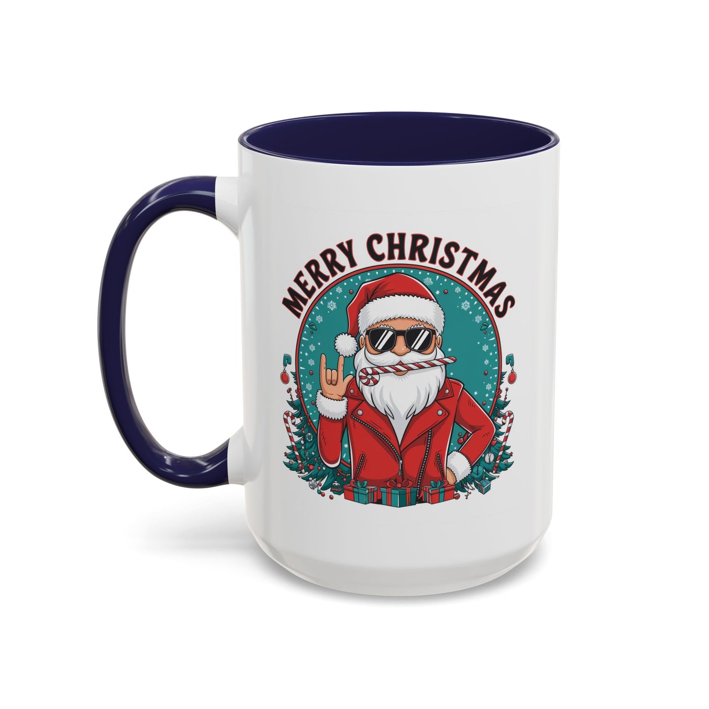 Christmas Mug - Merry Christmas Black & Red Text Cool Santa