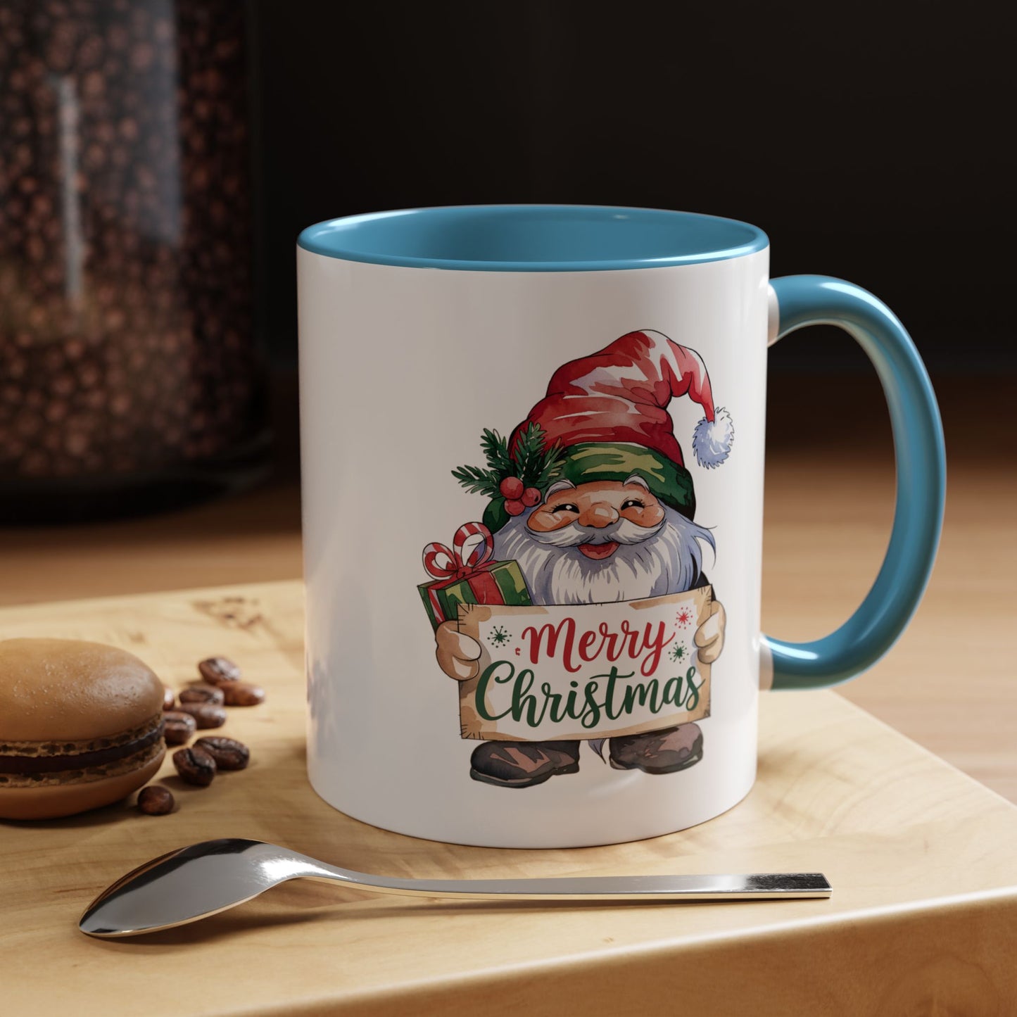 Christmas Mug - Merry Christmas Red & Green Text Gnome Present