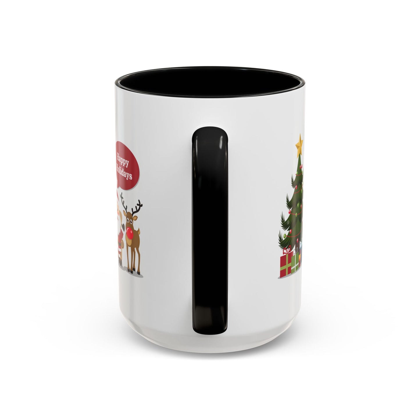 Christmas Mug - Happy Holidays Callout Santa Tree Presents Reindeer
