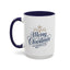 Christmas Mug - Merry Christmas Blue Text Gold Ornaments