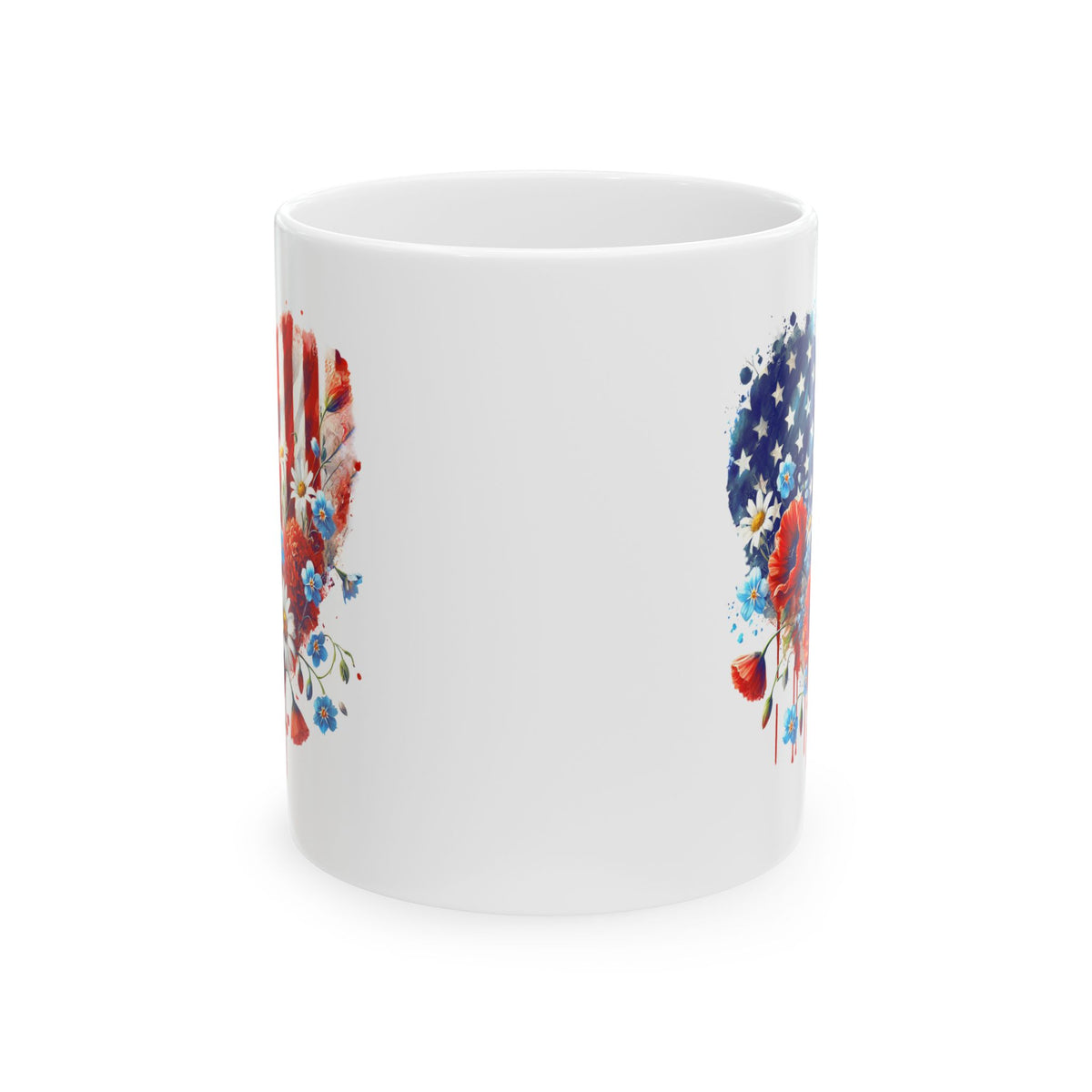 4th of July Mug - Patriotic USA Flowers Heart