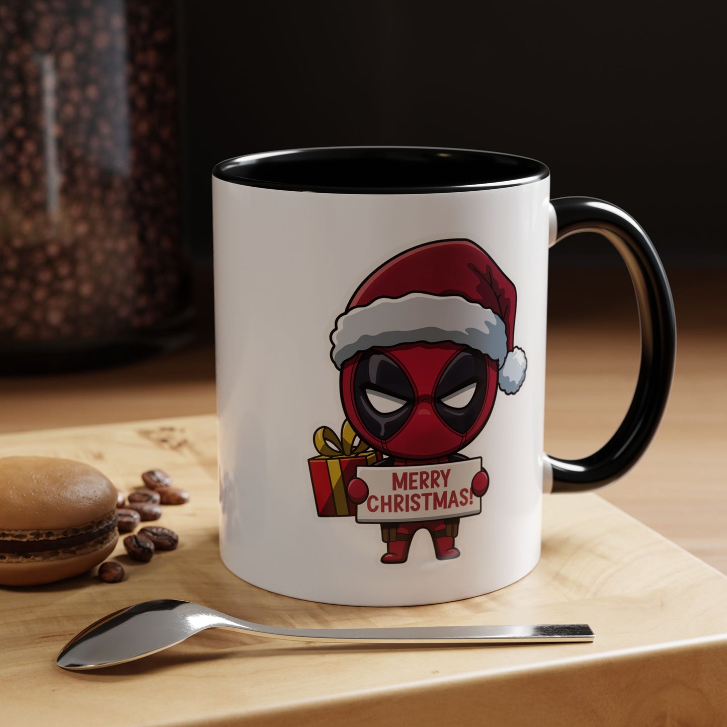 Christmas Mug - Merry Christmas Red Text Superhero