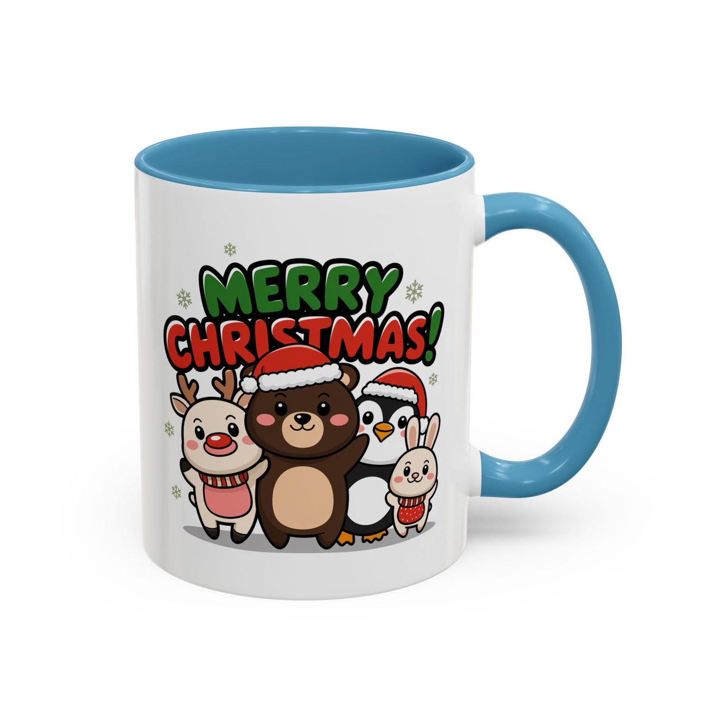 Christmas Mug - Merry Christmas Green & Red Text Cute Animals