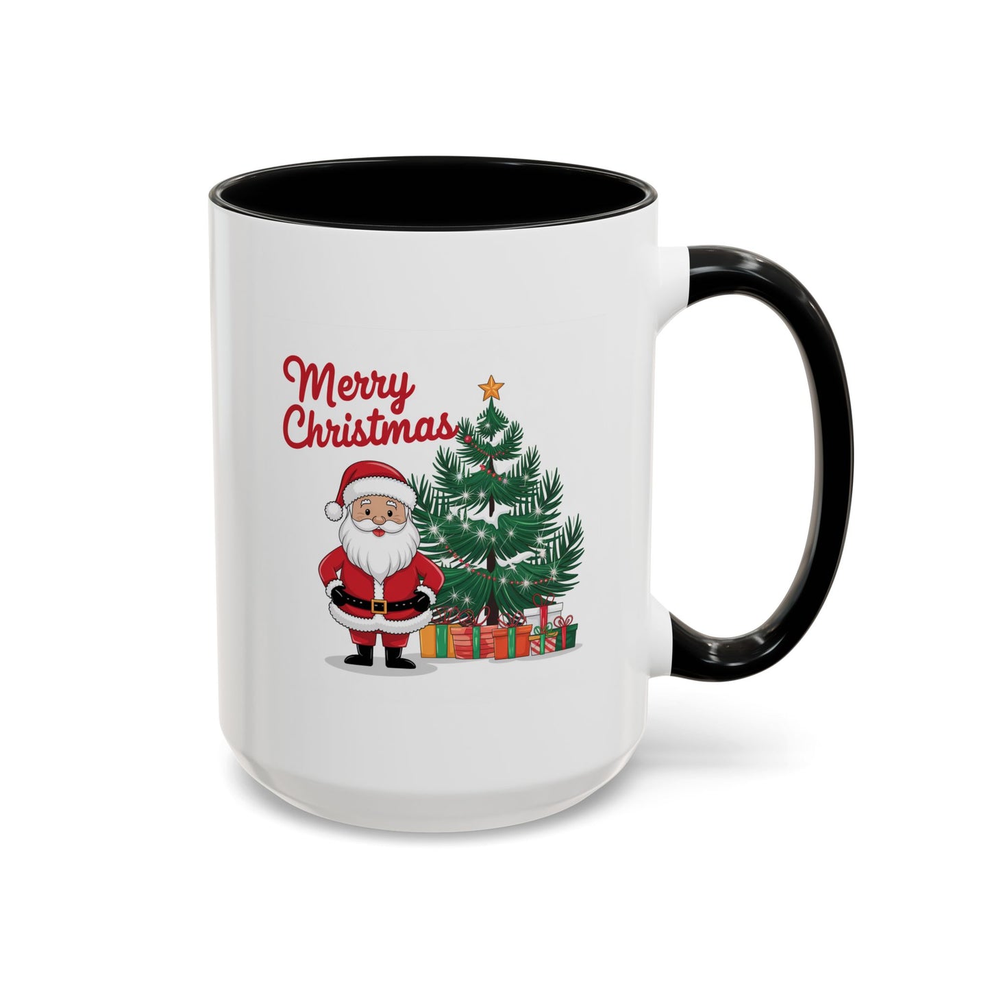 Christmas Mug - Merry Christmas Red Text Santa Tree Presents
