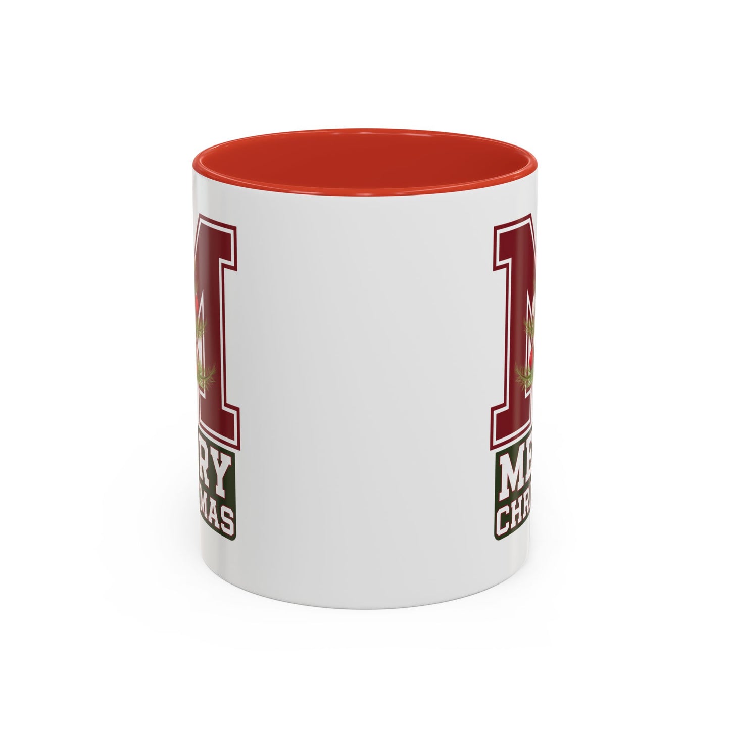 Christmas Mug - Merry Christmas White Green & Red College Text