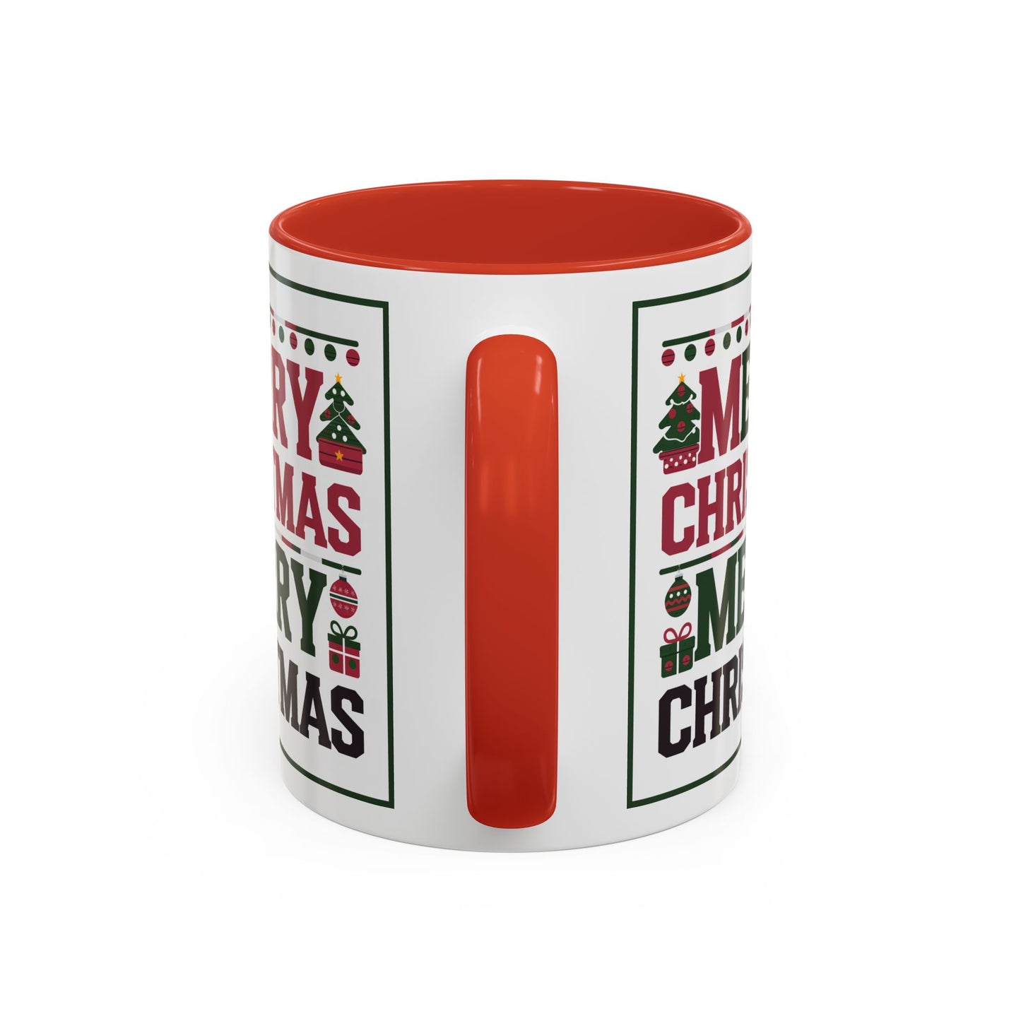 Christmas Mug - Merry Christmas Red Green & Black Text Trees Presents