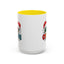 Christmas Mug - Merry Christmas Green Red Yellow and Blue Text Red Hats
