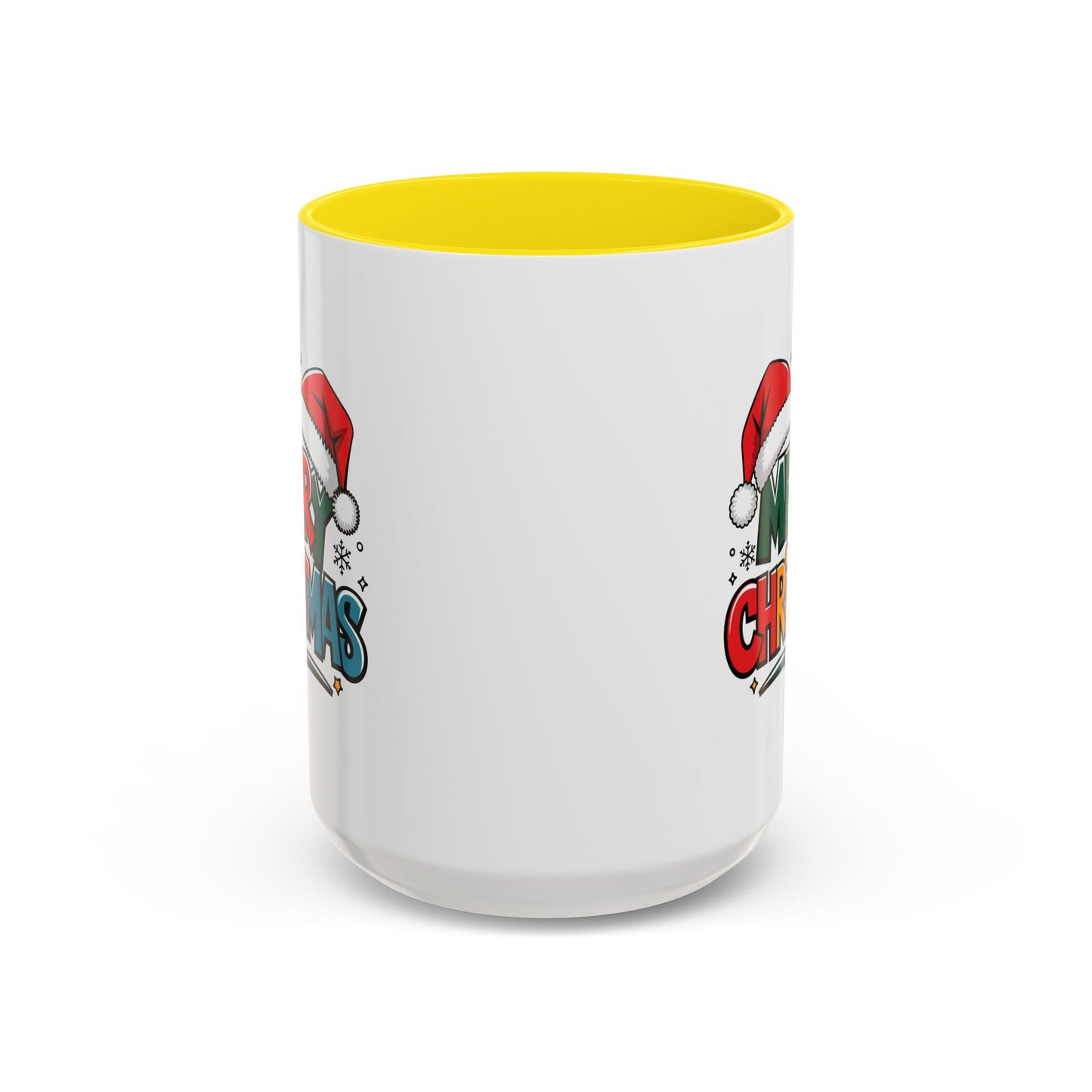 Christmas Mug - Merry Christmas Green Red Yellow and Blue Text Red Hats