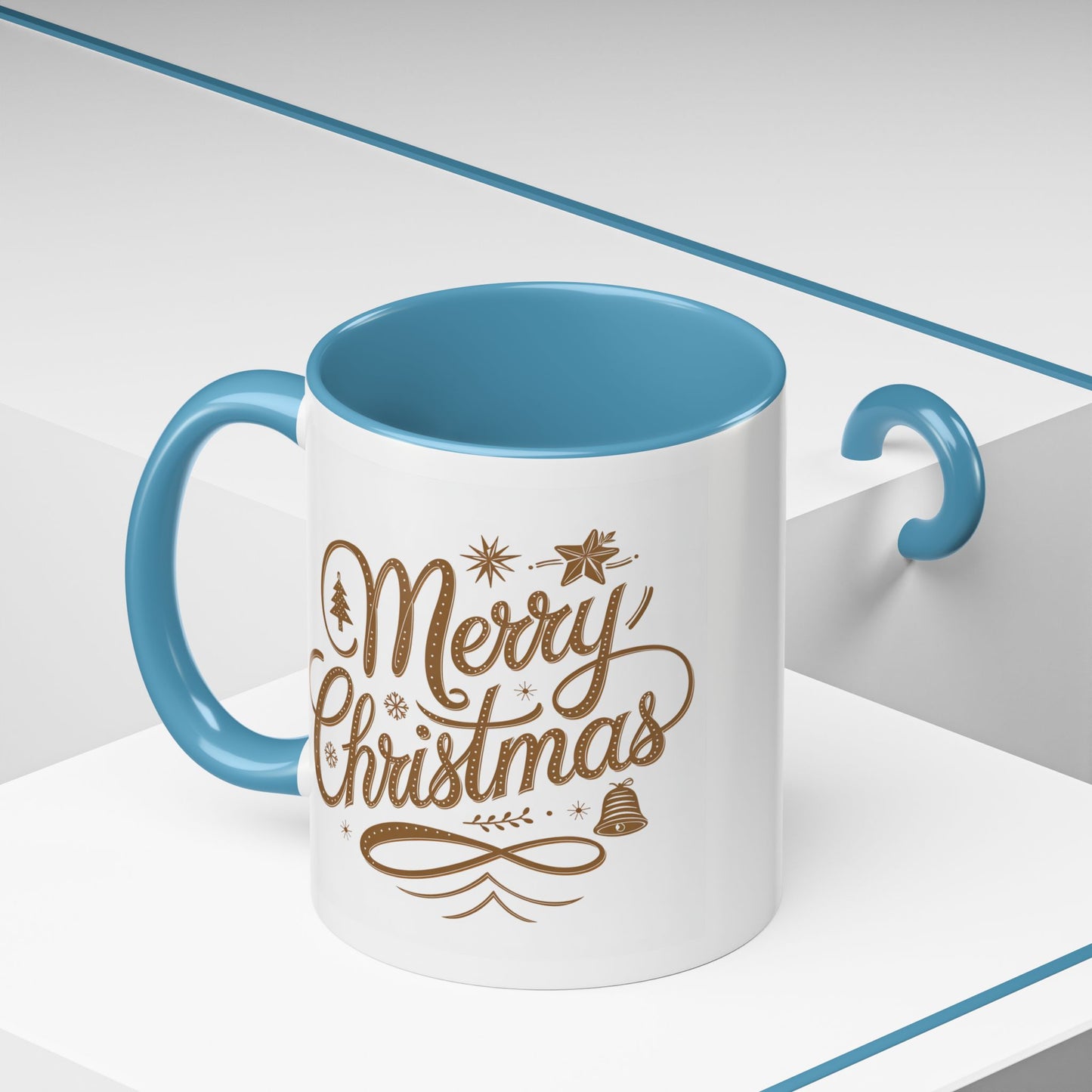 Christmas Mug - Merry Christmas Gold Text Tree Star Ornaments