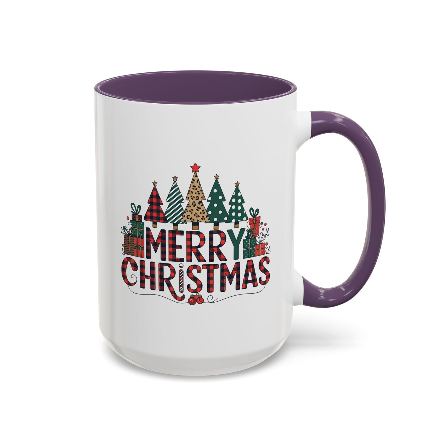 Christmas Mug - Merry Christmas Tartan Text Trees Presents