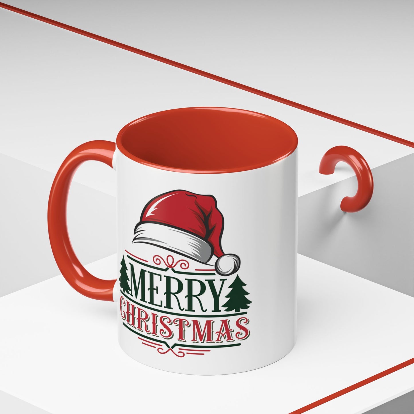 Christmas Mug - Merry Christmas Green & Red Text Red Hat
