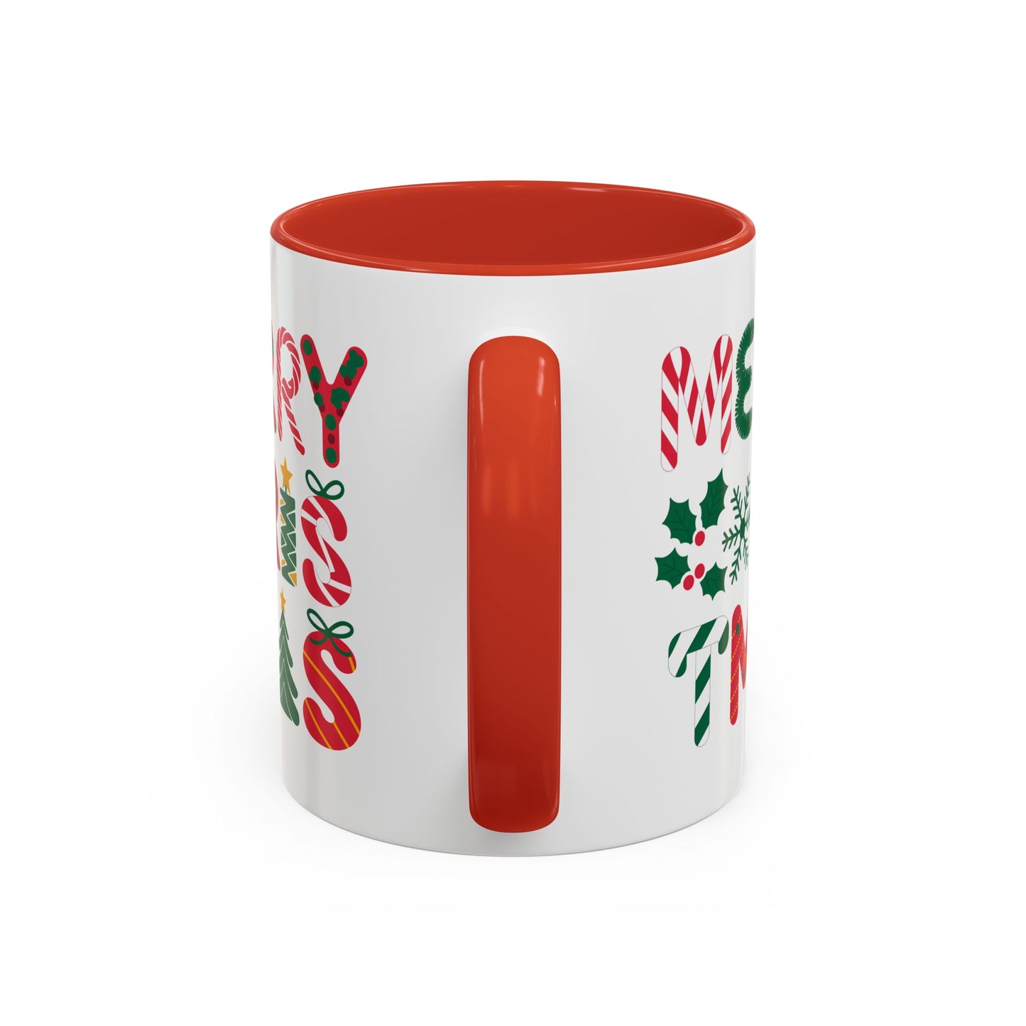 Christmas Mug - Merry Christmas Red Green & Gold Decorative Text