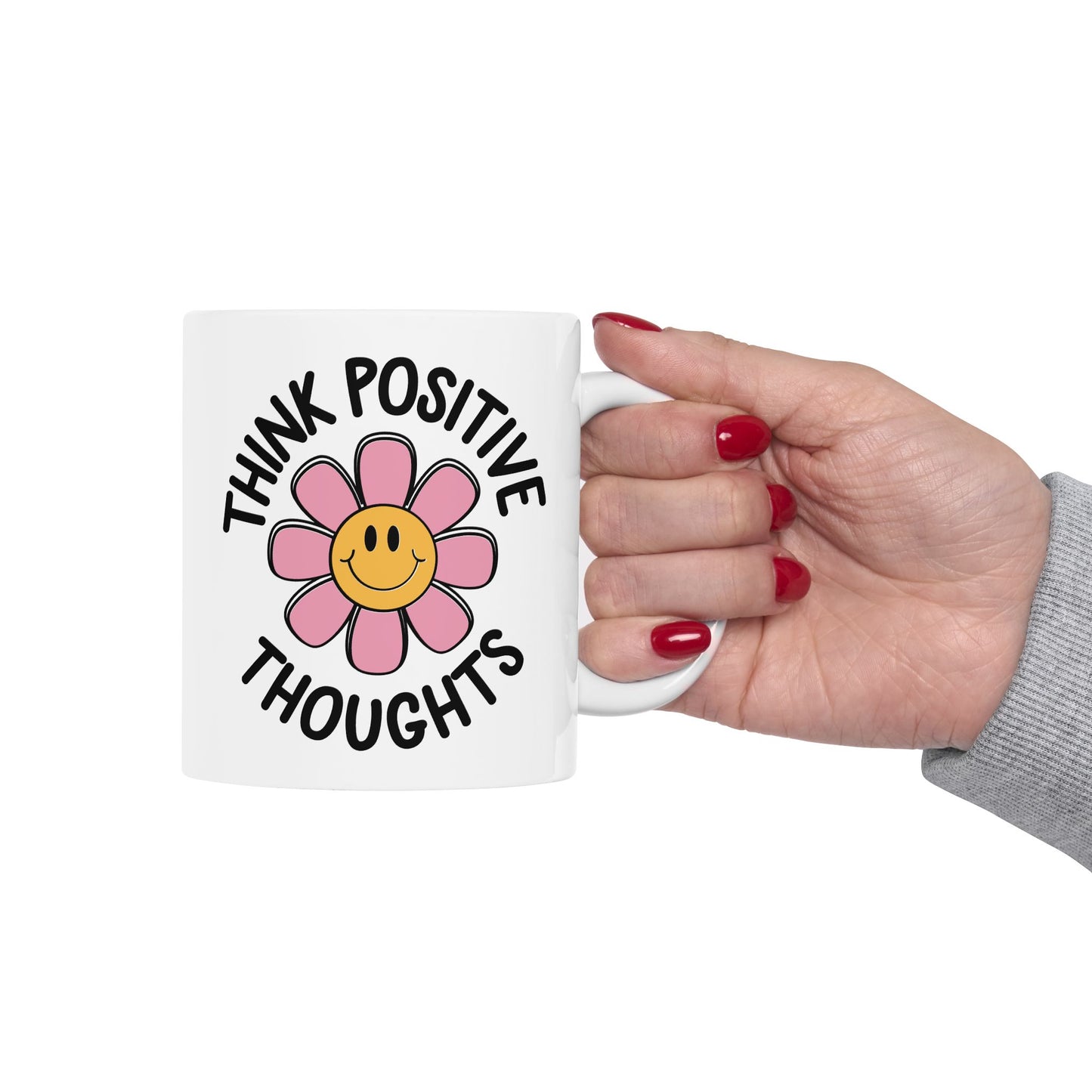Motivation Mug - Think Positive Thoughts Retro Flower