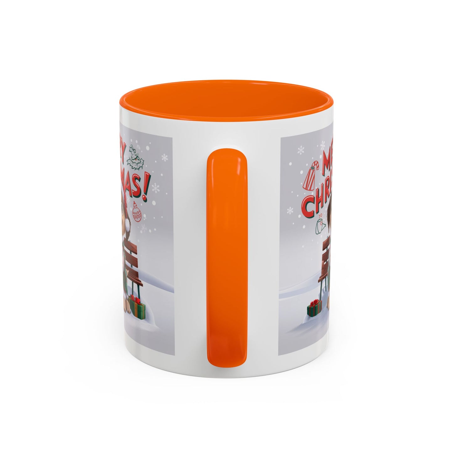 Christmas Mug - Merry Christmas Red Text Puppy Green Top