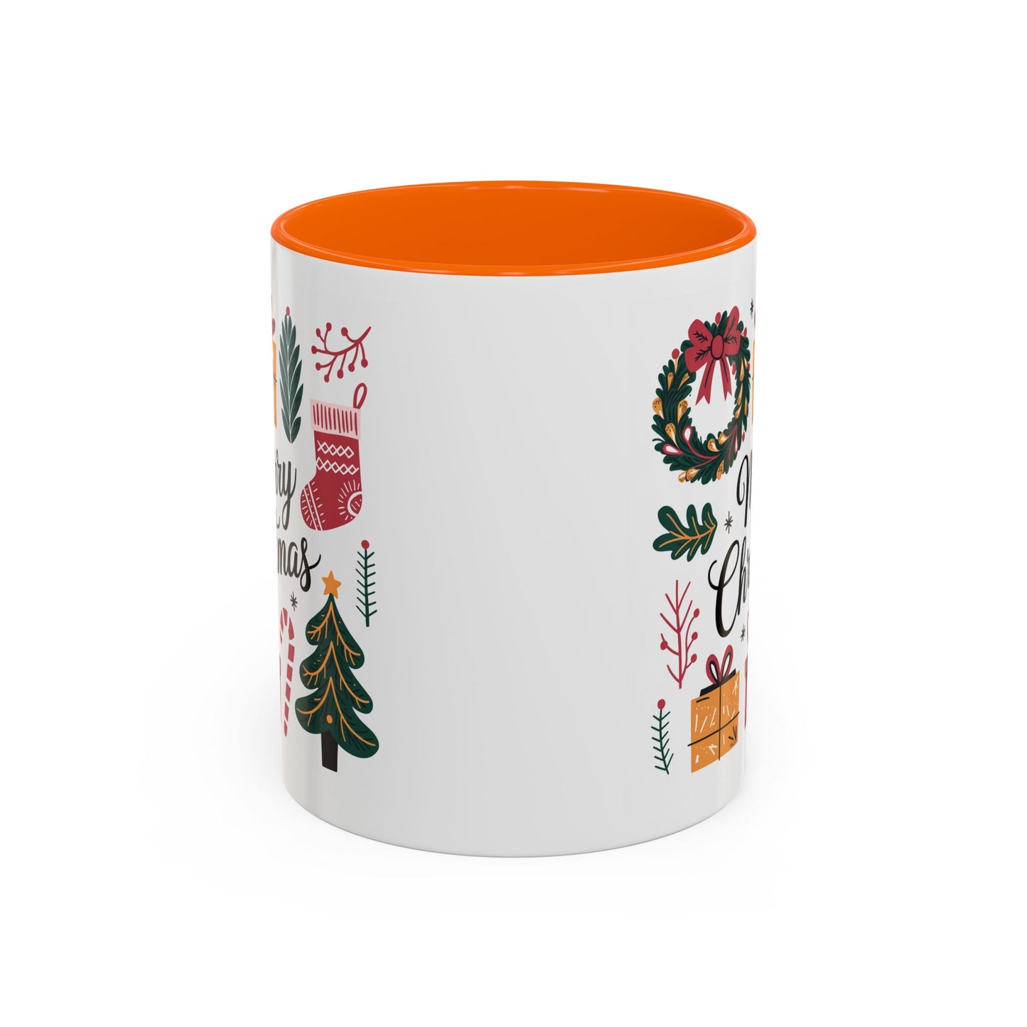 Christmas Mug - Merry Christmas Green Text Presents Tree Candy Cane