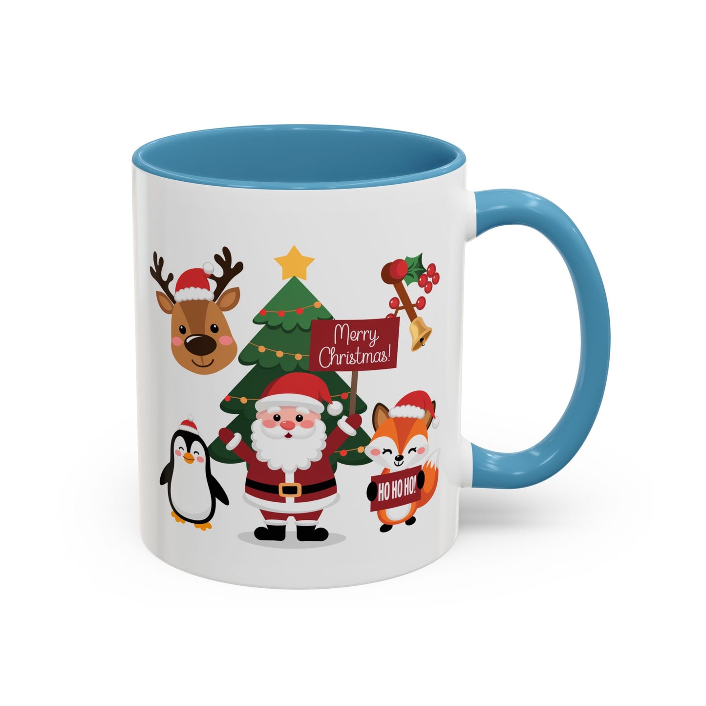 Christmas - Merry Christmas White Text Santa Reindeer Penguin Fox