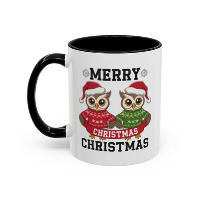 Christmas Mug - Merry Christmas Black Text Owls