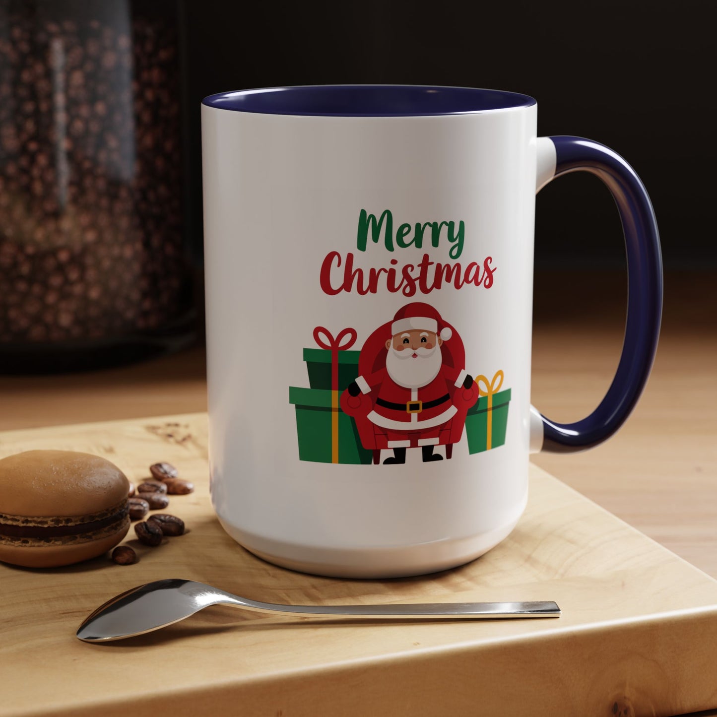 Christmas Mug - Merry Christmas Green & Red Text Santa Presents