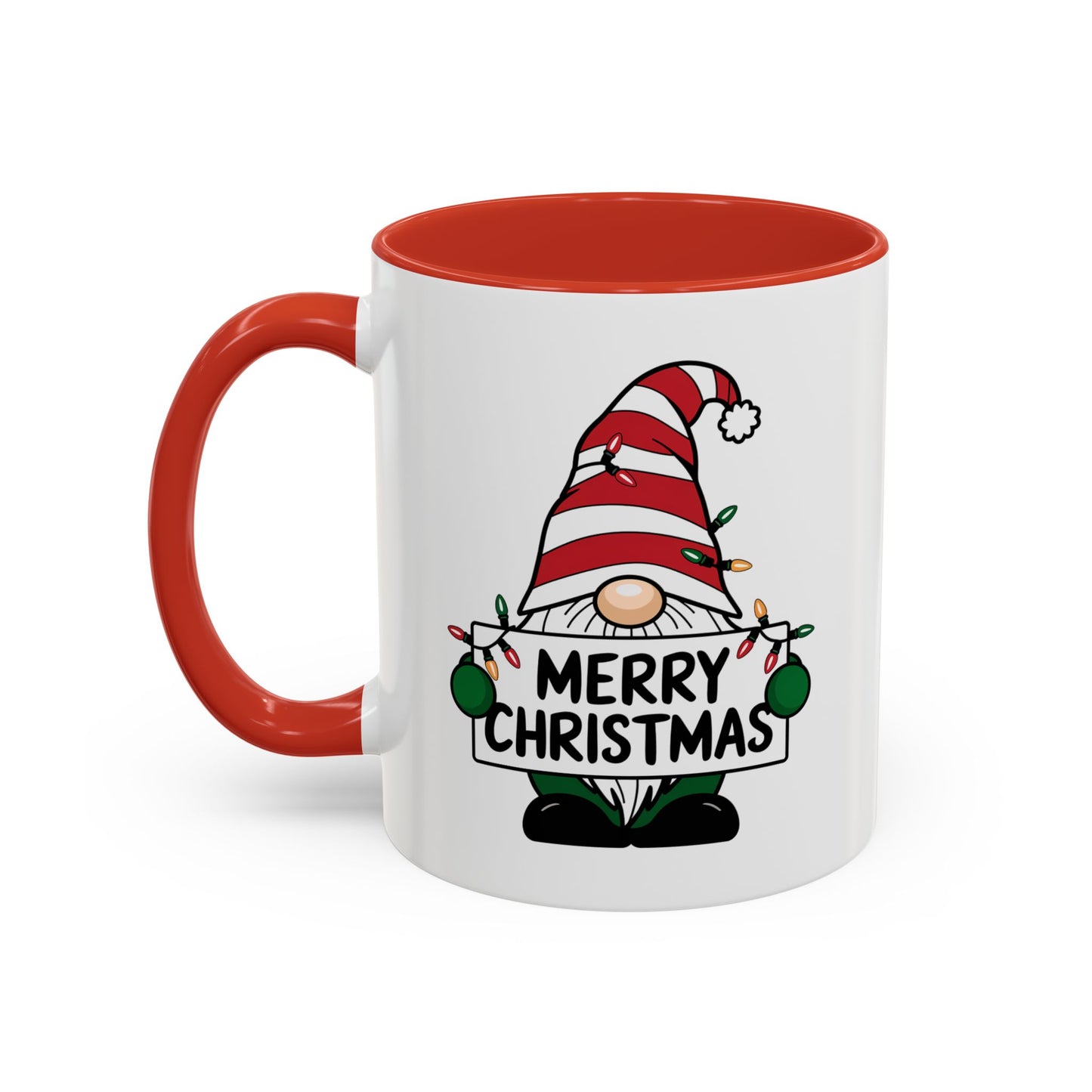 Christmas Mug - Merry Christmas Black Text Gnome Lights