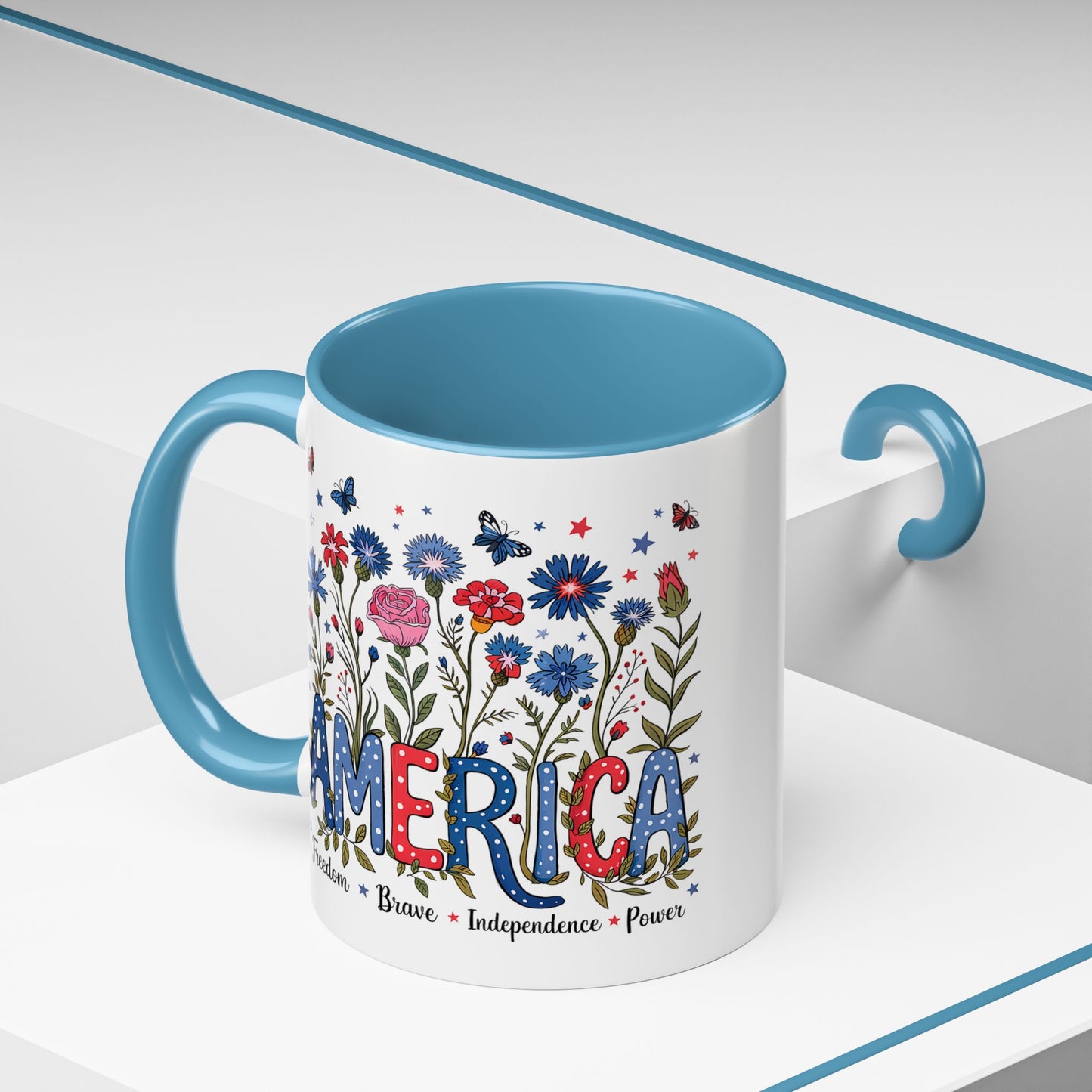 4th of July Mug - Floral America Patriotic