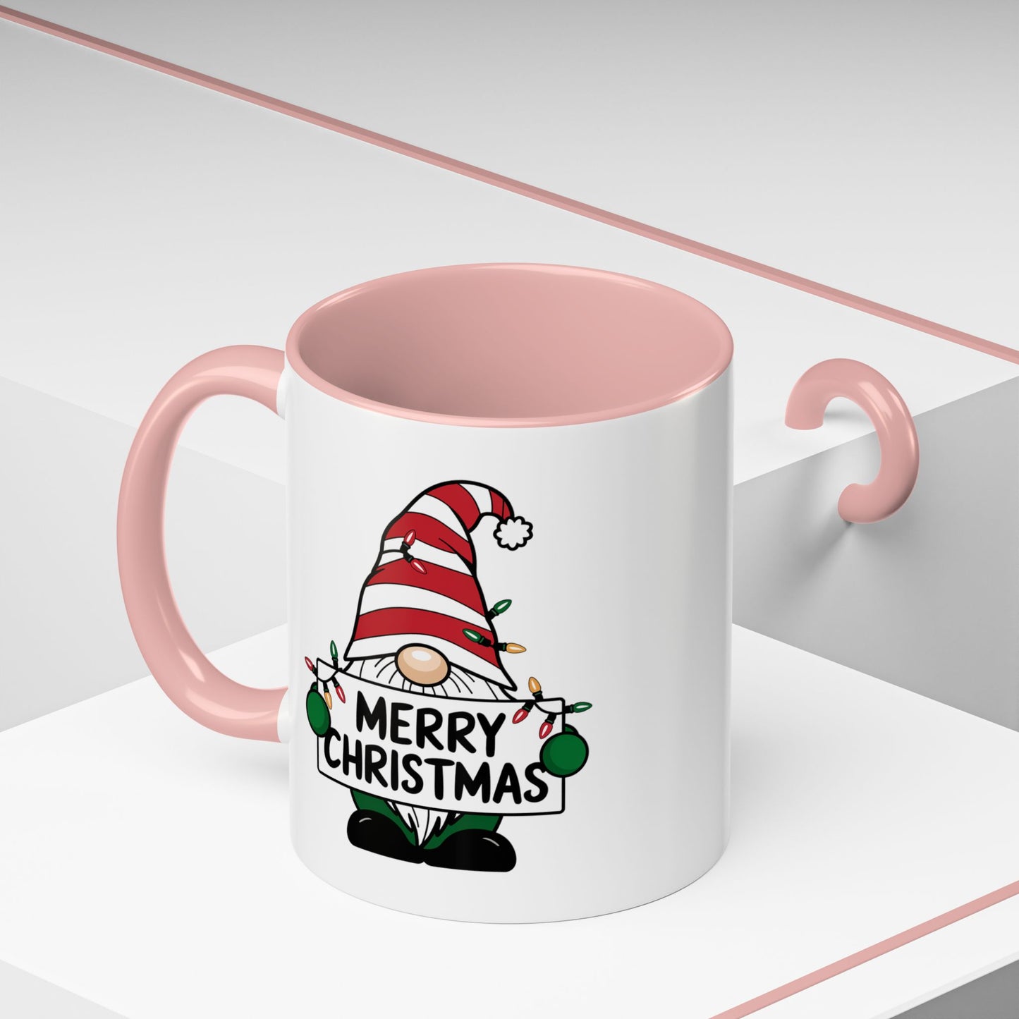 Christmas Mug - Merry Christmas Black Text Gnome Lights