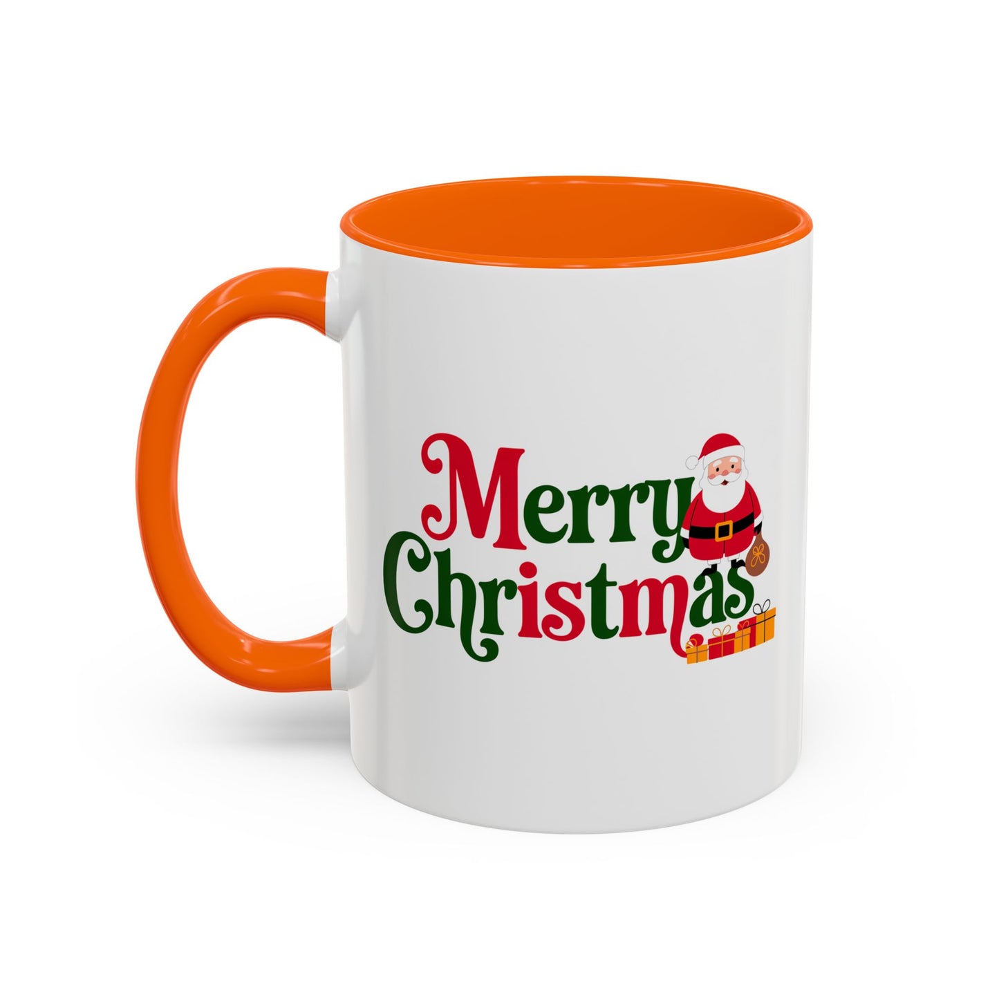 Christmas Mug - Merry Christmas Green & Red Text Santa Presents