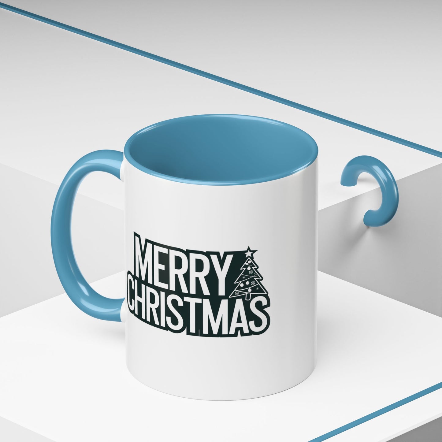 Christmas Mug - Merry Christmas White & Black Text Tree