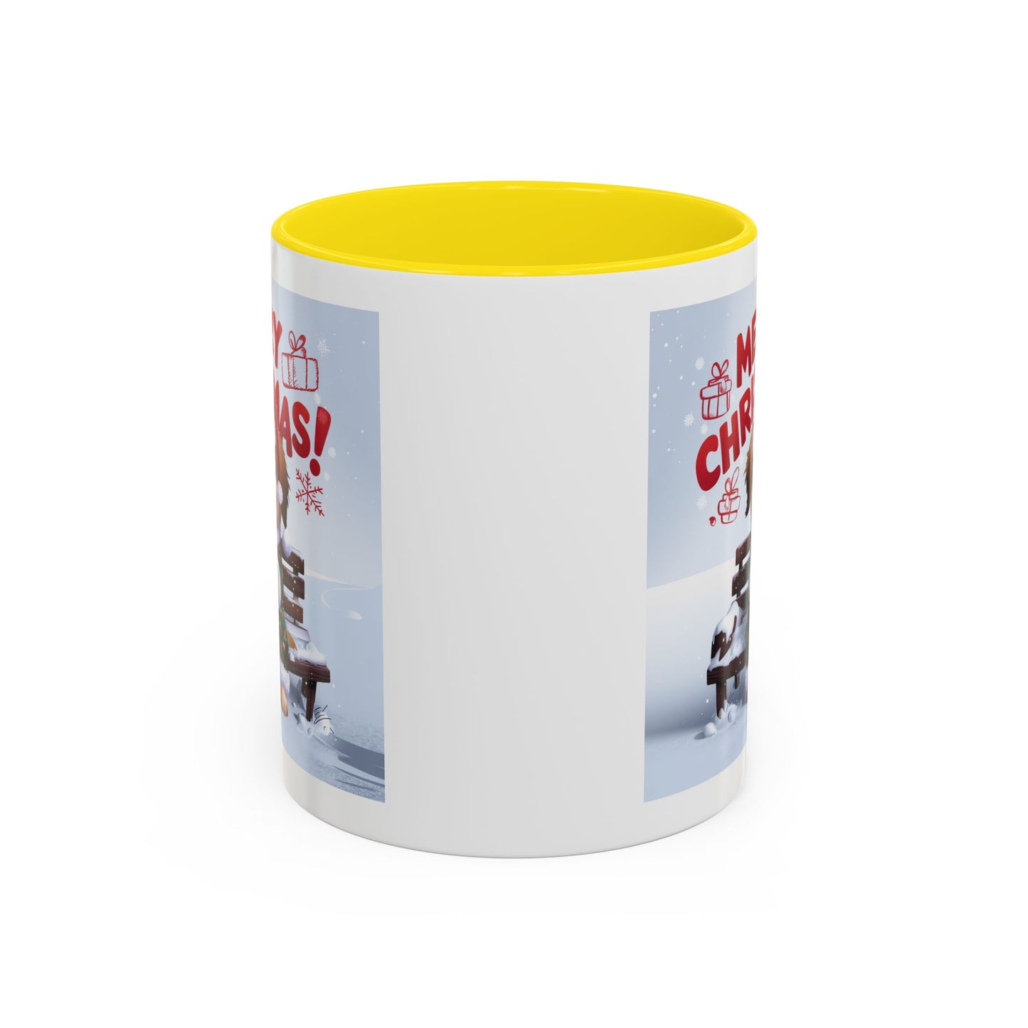 Christmas Mug - Merry Christmas Red Text Puppy Green Top 2
