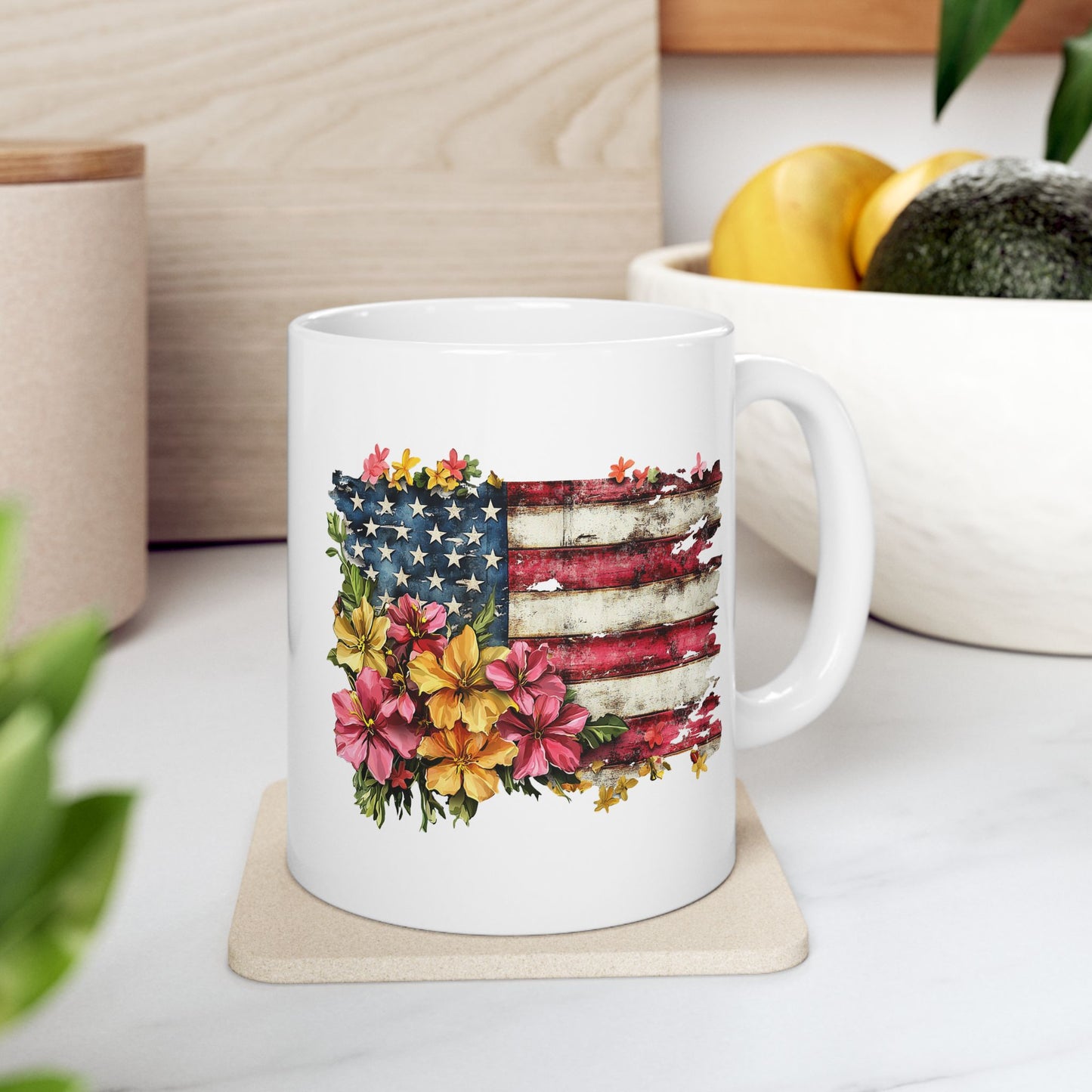 4th of July Mug - Floral AmericanFlag