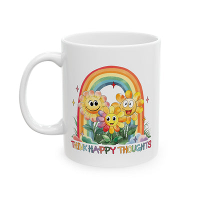 Wellness Mug - Think Happy Thoughts Rainbow Flowers