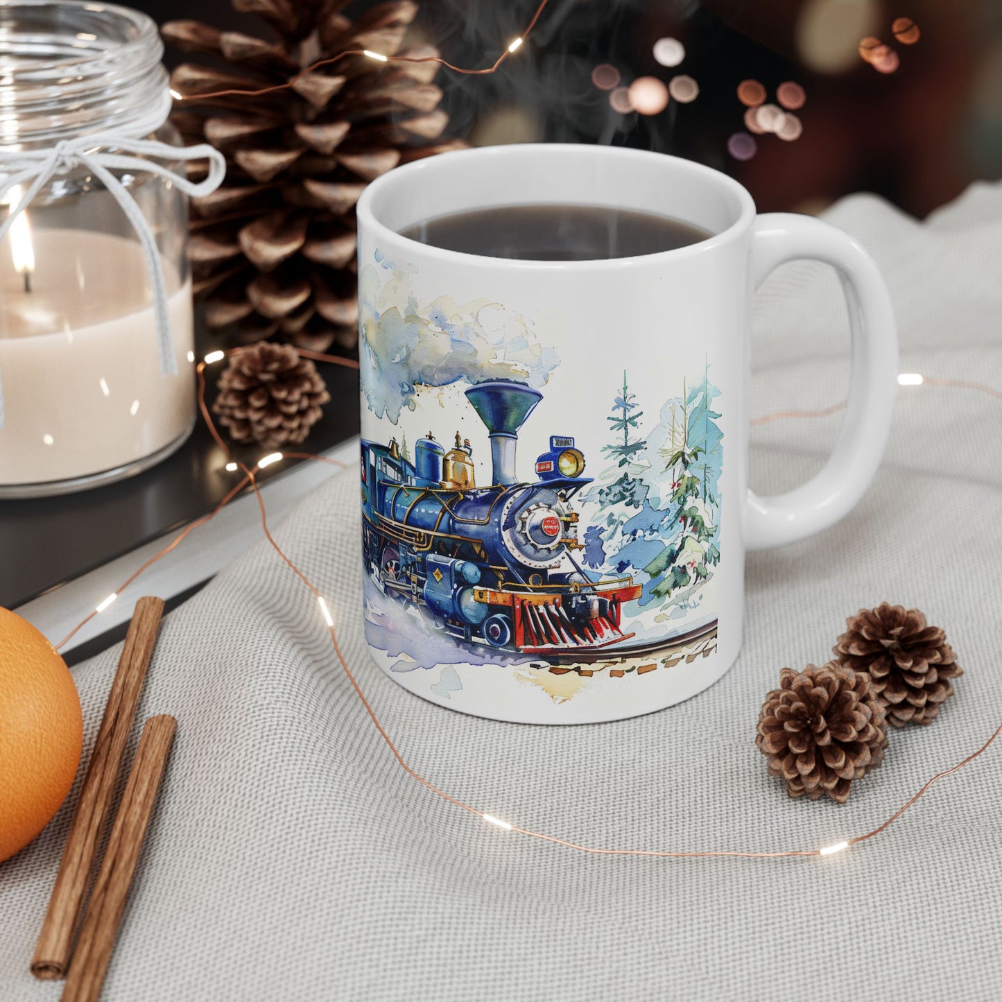 Christmas Mug - Snowy Landscape Train Wrap 3