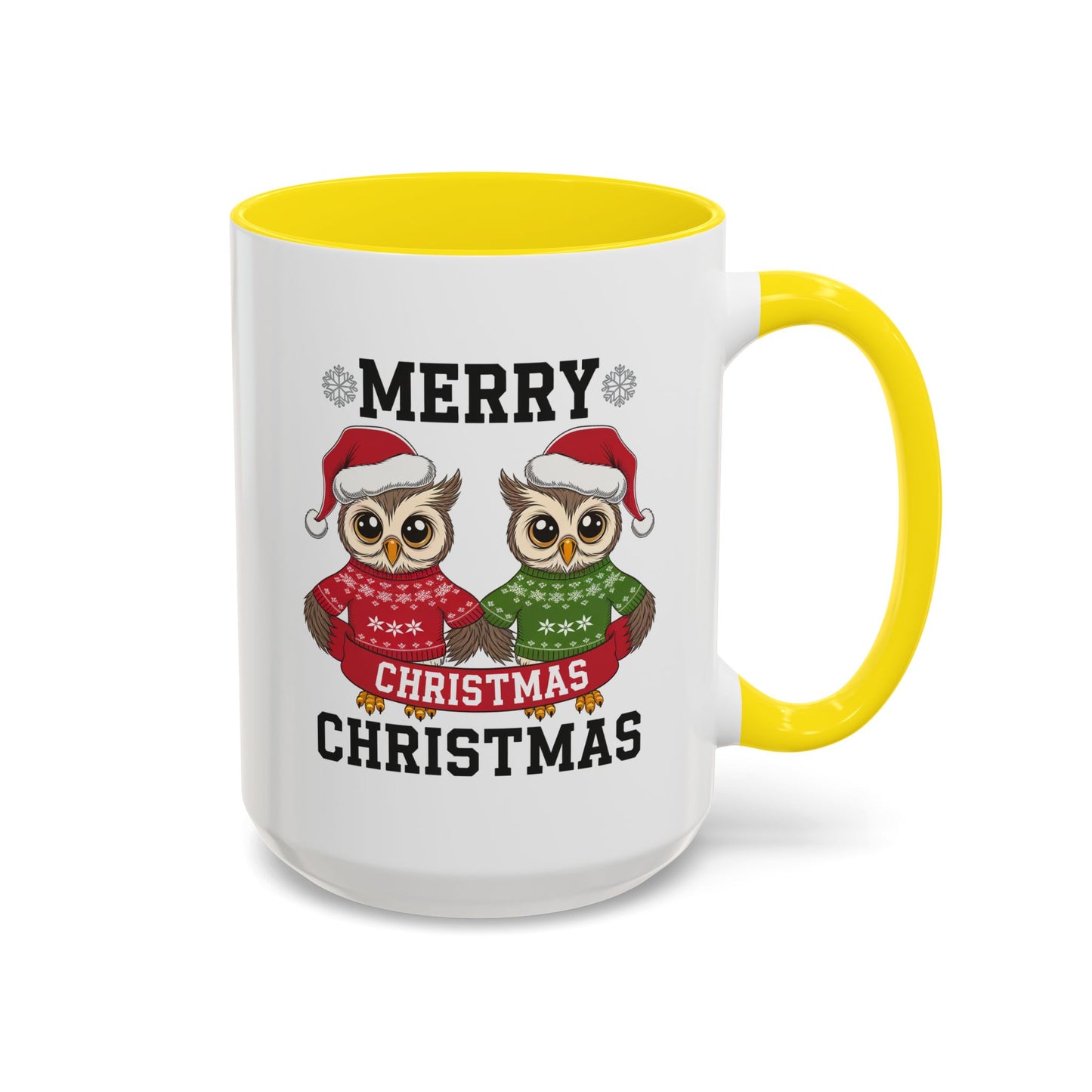 Christmas Mug - Merry Christmas Black Text Owls