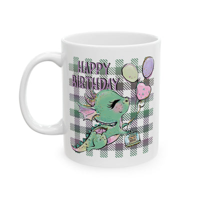 Birthday Mug - Happy Birthday Dragon With Balloons