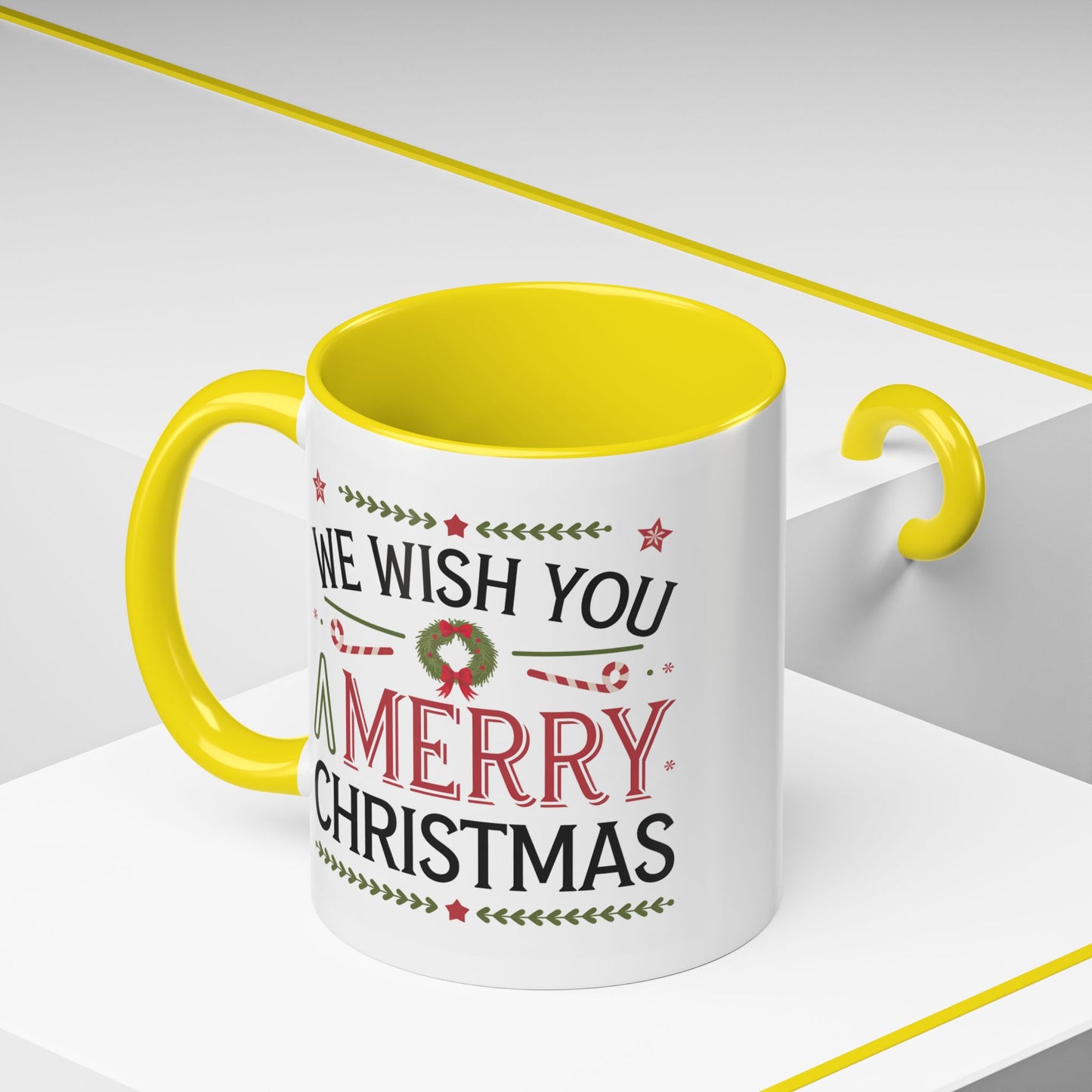 Christmas Mug - We Wish You a Merry Christmas Blue Green & Red Text