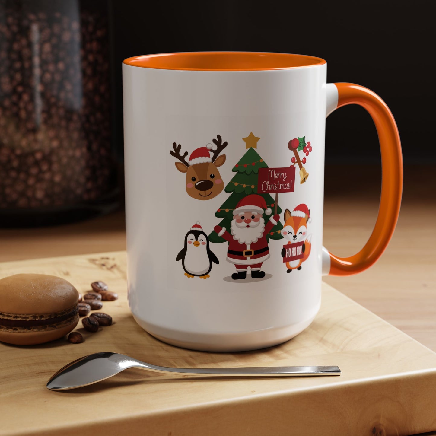 Christmas - Merry Christmas White Text Santa Reindeer Penguin Fox