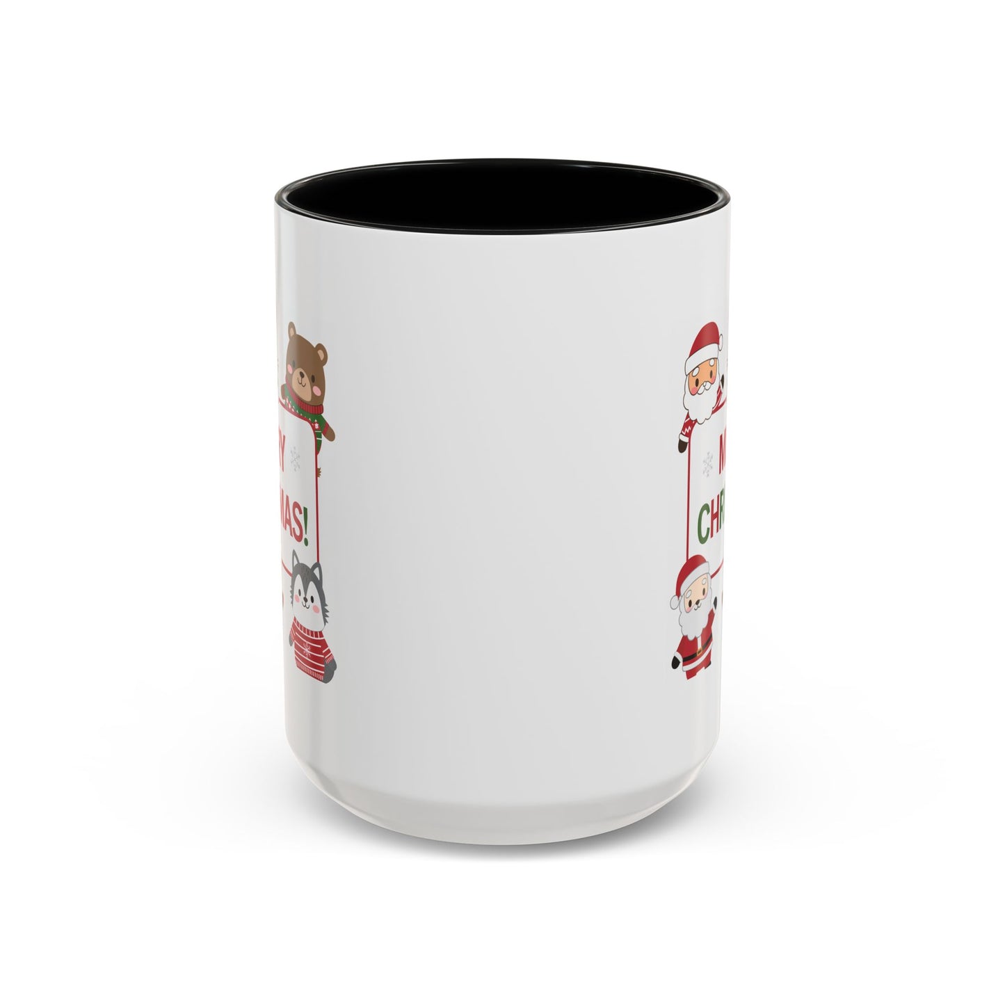 Christmas Mug - Merry Christmas Red & Green Text Santa Cute Animals
