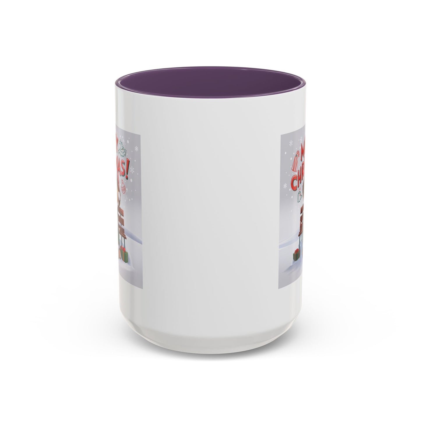 Christmas Mug - Merry Christmas Red Text Puppy Green Top