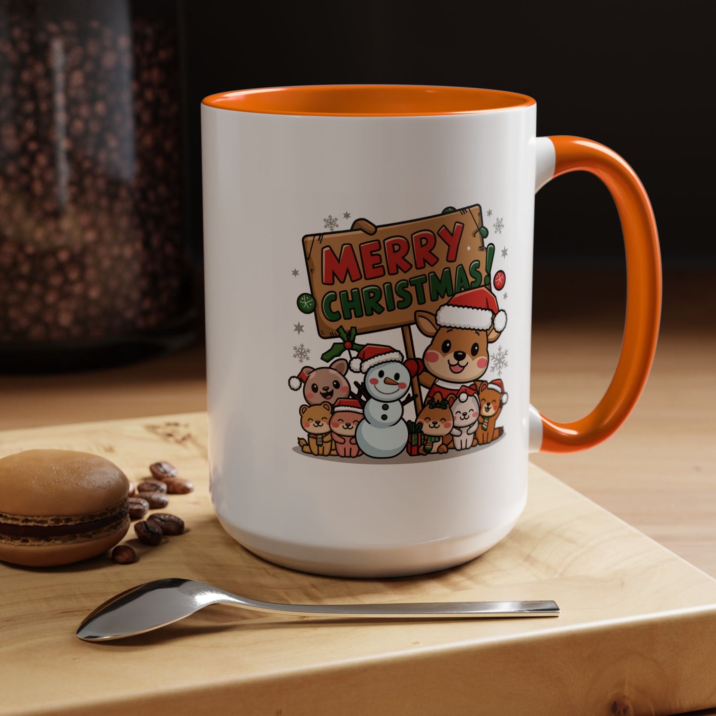 Christmas Mug - Merry Christmas Red & Green Text Reindeer Snowman