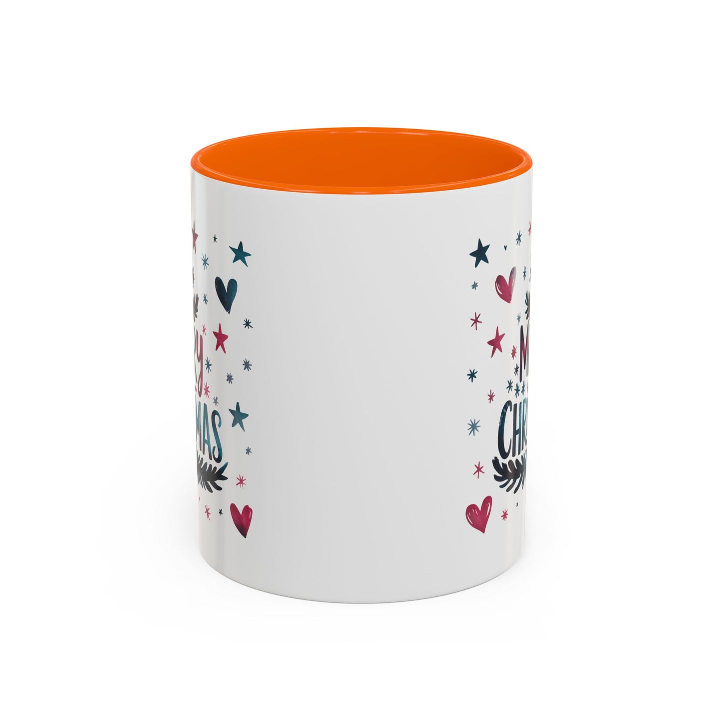 Christmas Mug - Merry Christmas Maroon & Blue Text Tree Hearts Stars