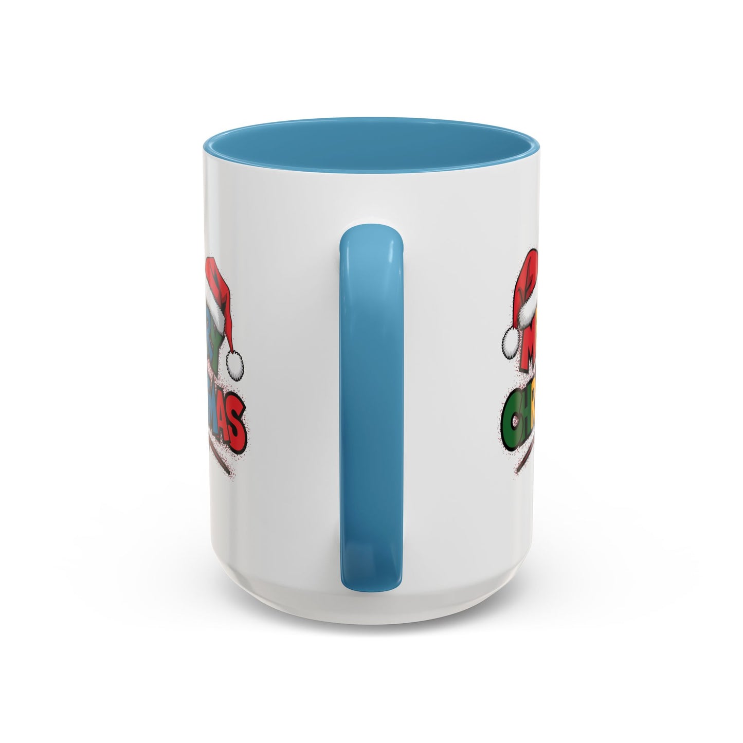 Christmas Mug - Merry Christmas Red Yellow & Blue Text Red Hats