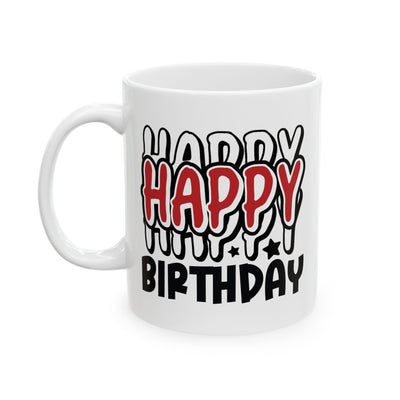 Birthday Mug - Happy Birthday Red White & Black Text